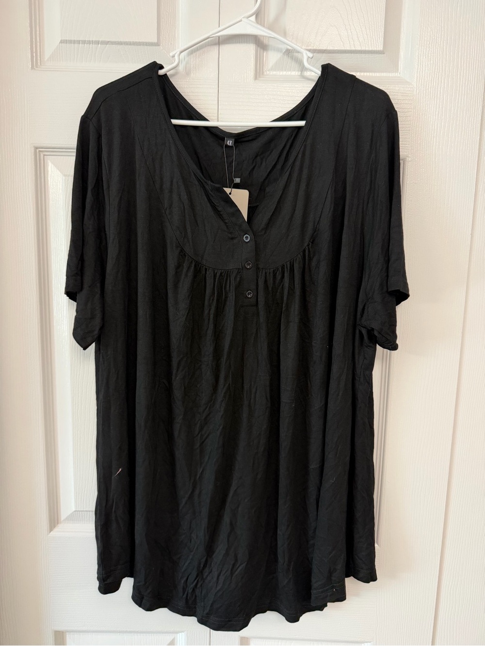 Relaxed Black Short-Sleeve Button-Front Women's Top